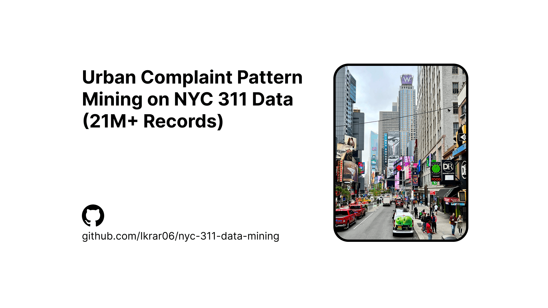 Urban Complaint Pattern Mining on NYC 311 Data (21M+ Records) — project cover